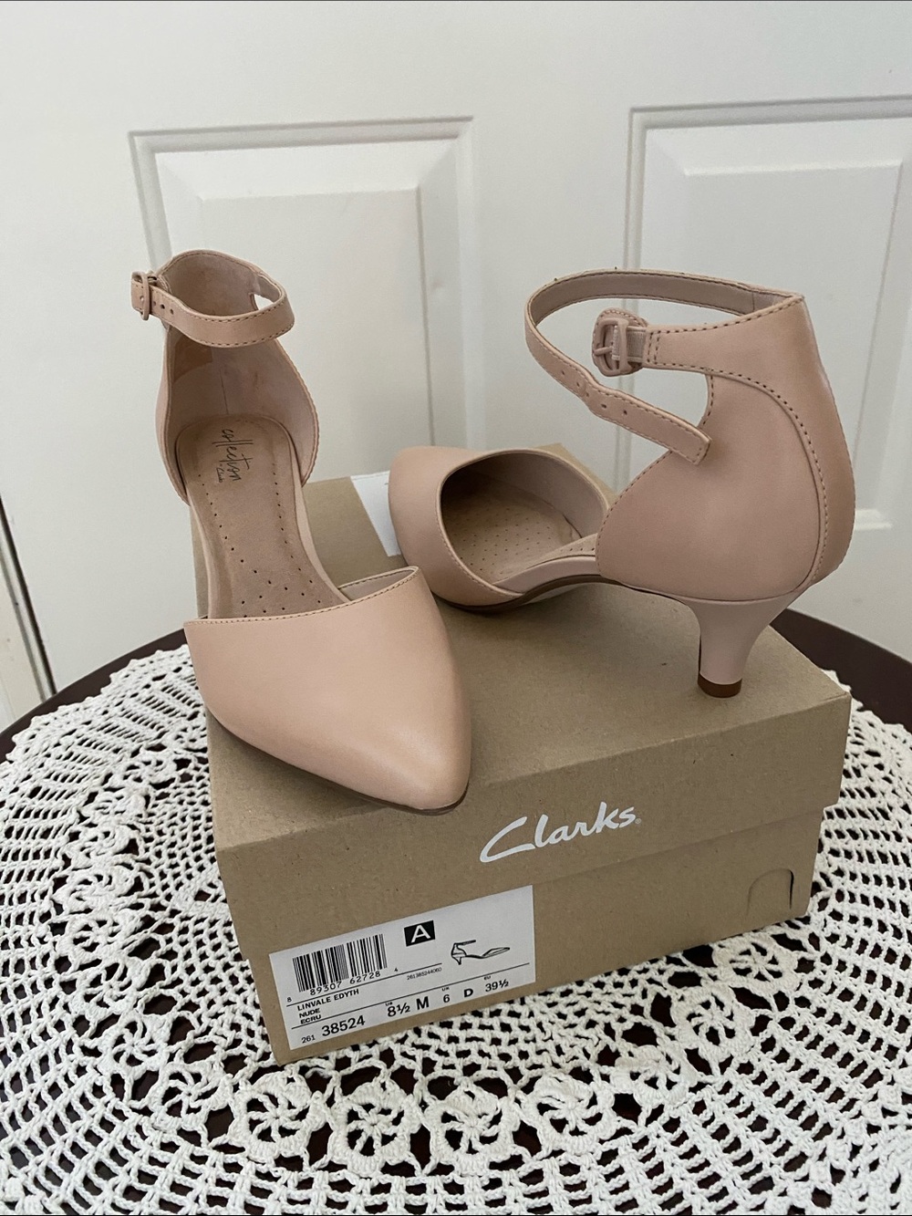 Clarks Women's Nude Blush Ankle-Strap Kitten Heel Pumps